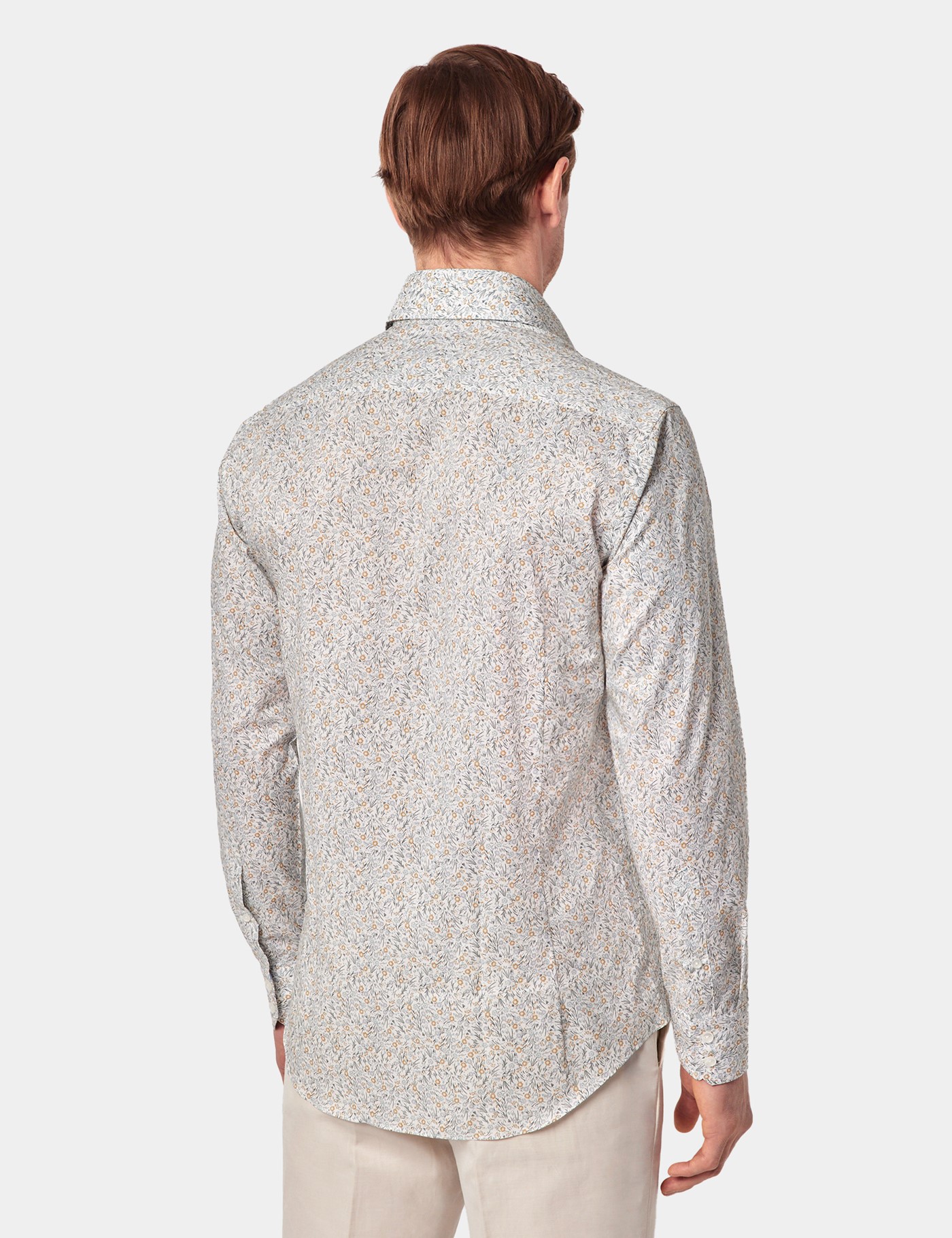 Hawes & Curtis Slim Fit Cream & Green Ditsy Floral Curtis Shirt Size: XXXL image 4