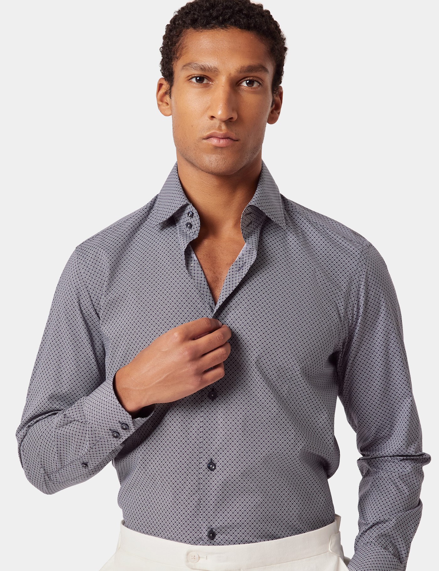 Hawes & Curtis Slim Fit Navy & White Geometric Curtis Shirt Size: XXXL image 3