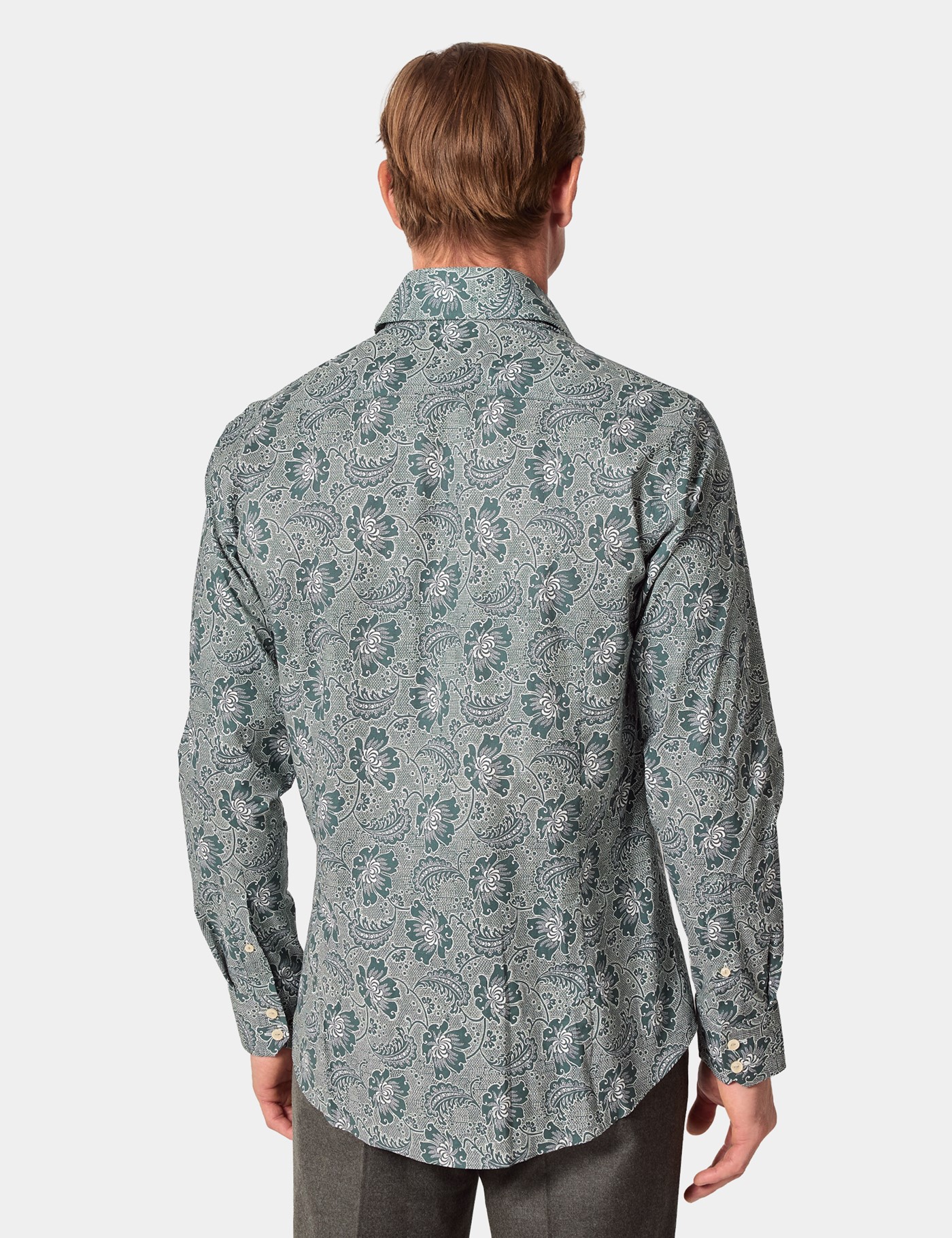 Hawes & Curtis Slim Fit Green & White Floral Curtis Shirt Size: Medium image 3