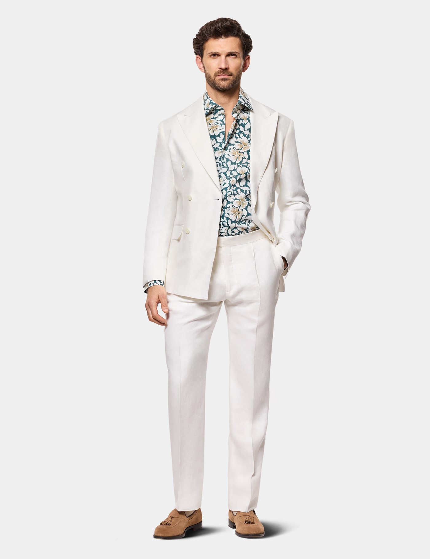 Hawes & Curtis Slim Fit Green & White Floral Curtis Shirt Size: Small image 2