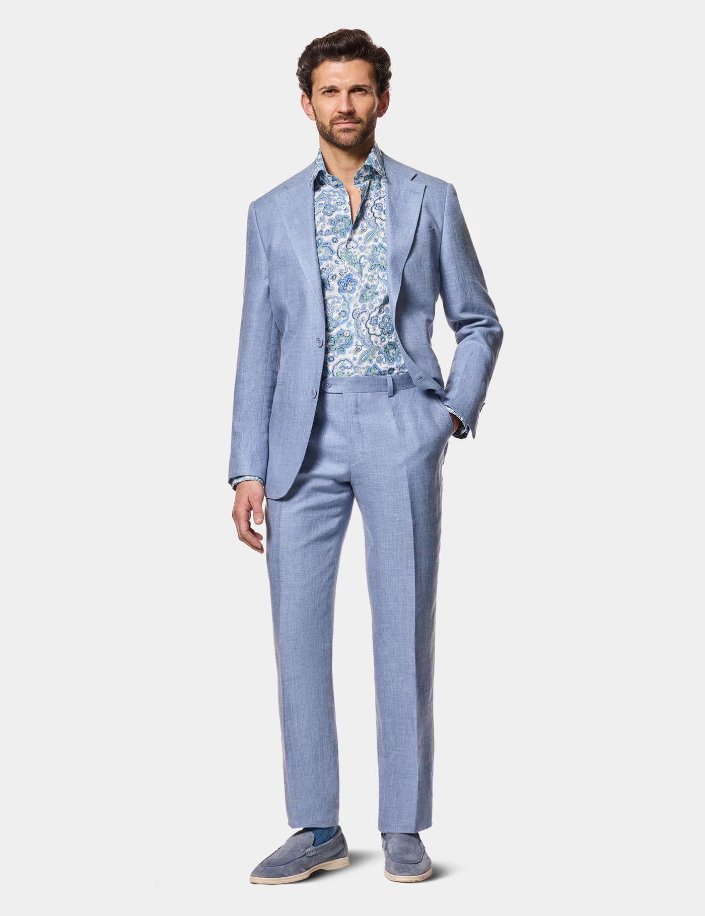 Hawes & Curtis Slim Fit White & Blue Paisley Curtis Shirt Size: XS image 2