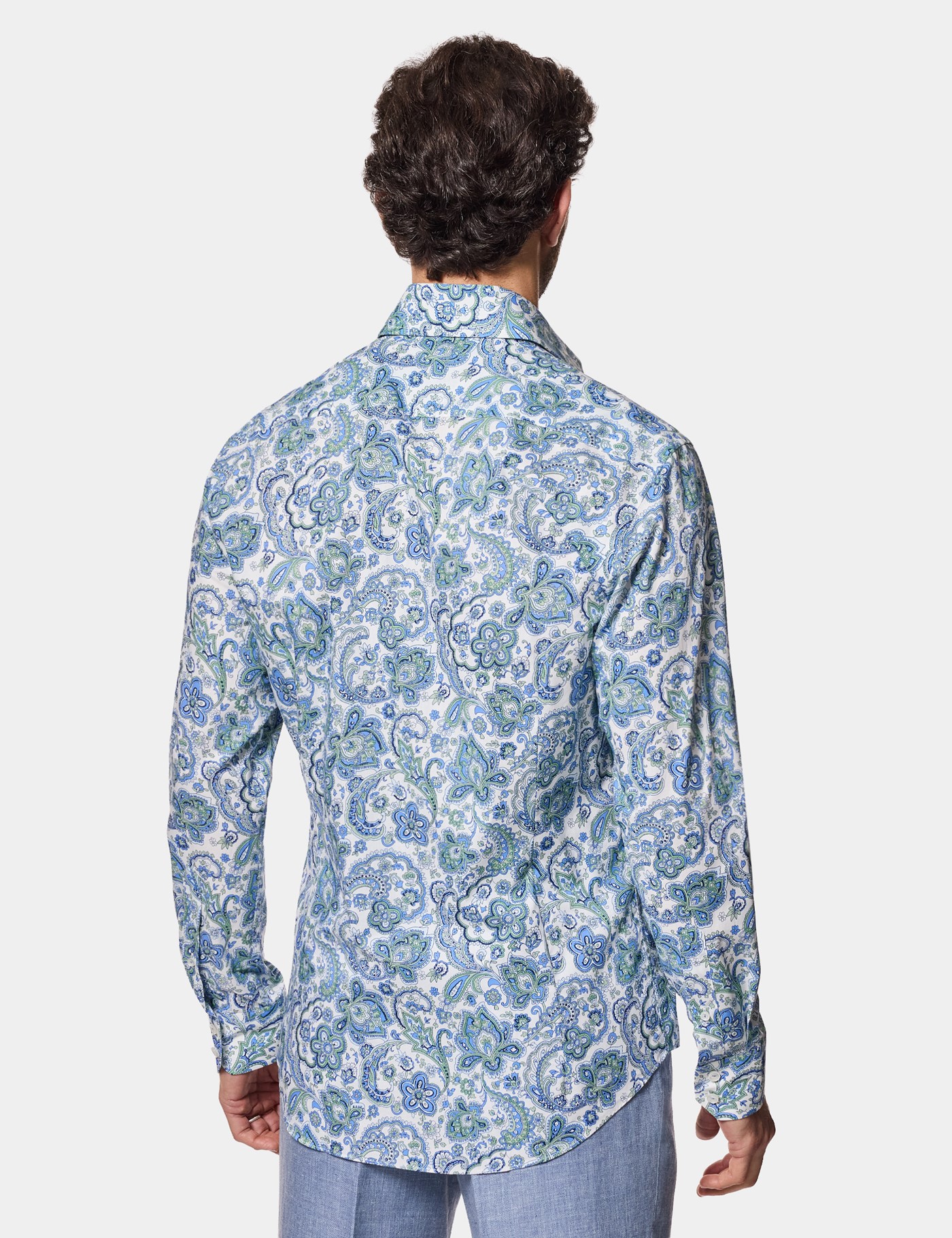 Hawes & Curtis Slim Fit White & Blue Paisley Curtis Shirt Size: XS image 4