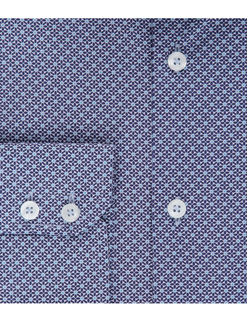 Men's Curtis Dark Blue Geometric Design Slim Fit Shirt - Single Cuff