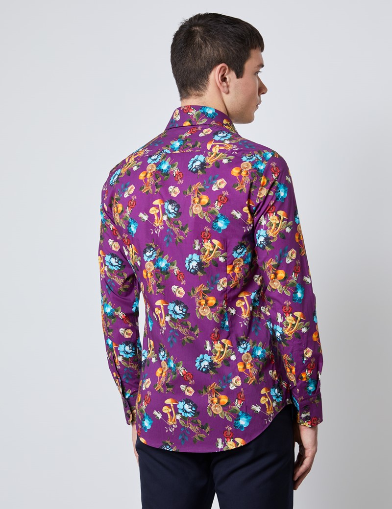 Men's Curtis Purple & Orange Floral Slim Fit Shirt - Single Cuff ...