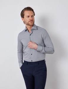 Men's Curtis White & Black Zigzag Geometric Print Relaxed Slim Fit Shirt – Medium Collar