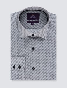 Men's Curtis White & Black Zigzag Geometric Print Relaxed Slim Fit Shirt – Medium Collar