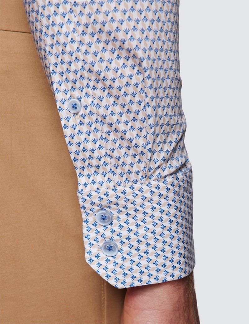 Casual Stretchhemd – Relaxed Slim Fit – Kentkragen – blau weiß gemustert