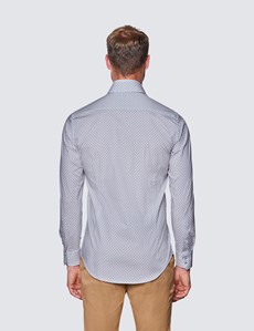 Men's Curtis Blue & White Geometric Print Cotton Stretch Shirt - Low Collar