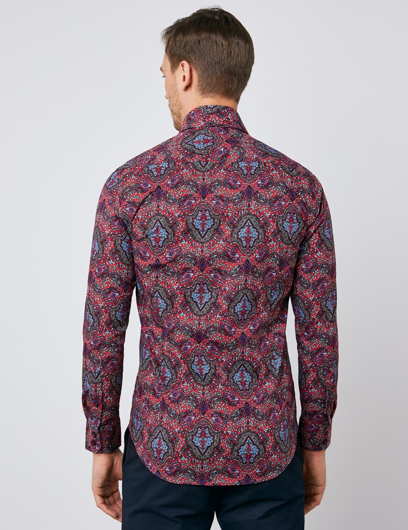 Men's Curtis Red & Blue Paisley Slim Fit Shirt - Single Cuff | Hawes ...