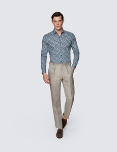 Men's Curtis Light Blue & Pink Ditsy Print Stretch Slim Fit Shirt - Medium Collar