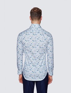 Curtis White & Blue Floral Relaxed Slim Fit Shirt - Low Collar
