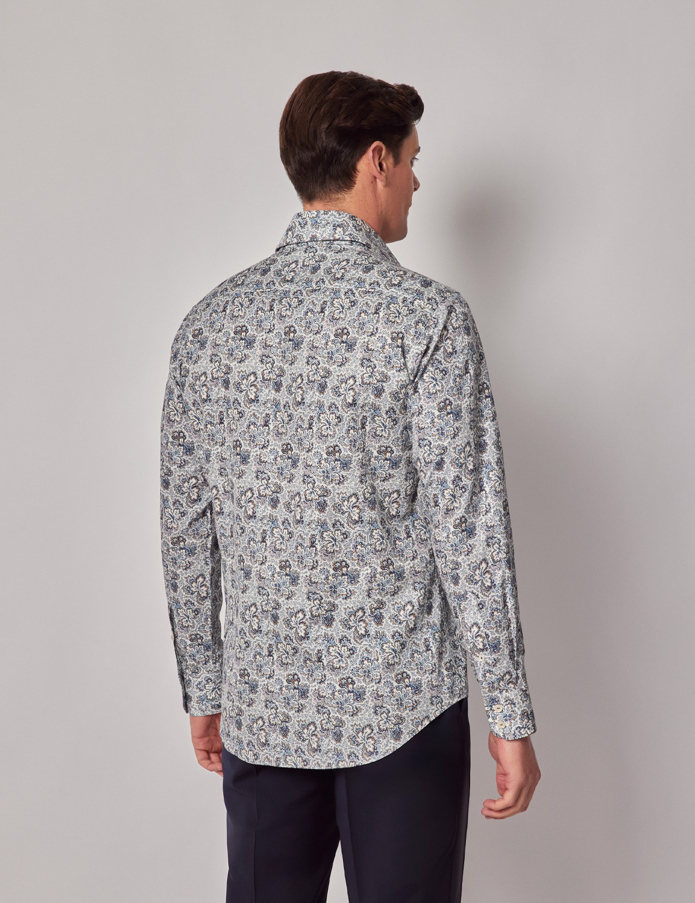 Hawes & Curtis Slim Fit Cream & Blue Floral Diamond Weave Curtis Shirt Size: XXXL image 4