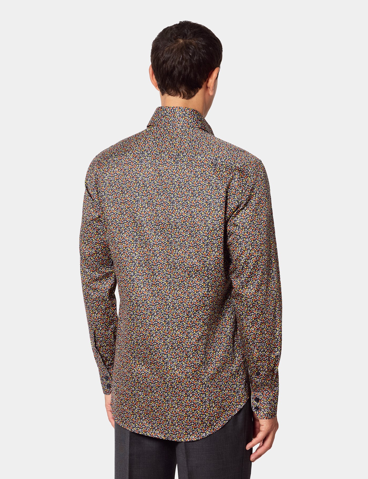 Hawes & Curtis Slim Fit Navy & Yellow Floral Curtis Shirt Size: Small image 3