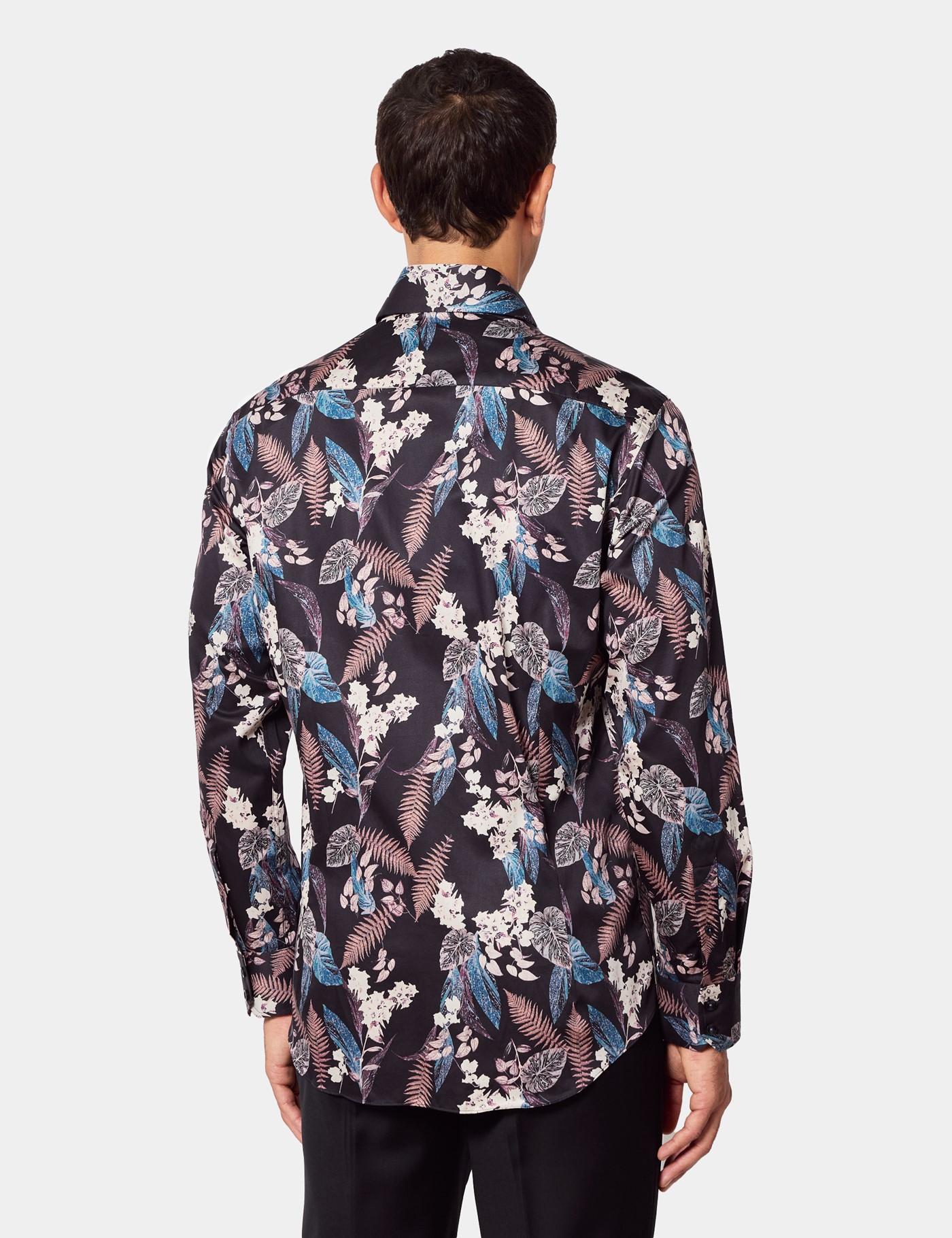 Hawes & Curtis Slim Fit Black & Blue Floral Curtis Shirt Size: XXXL image 3