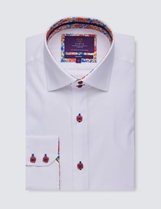 Men's Curtis White Slim Fit Shirt With Contrast Detail - Low Collar