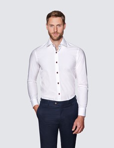 Men's Curtis White Slim Fit Shirt With Contrast Detail - Low Collar