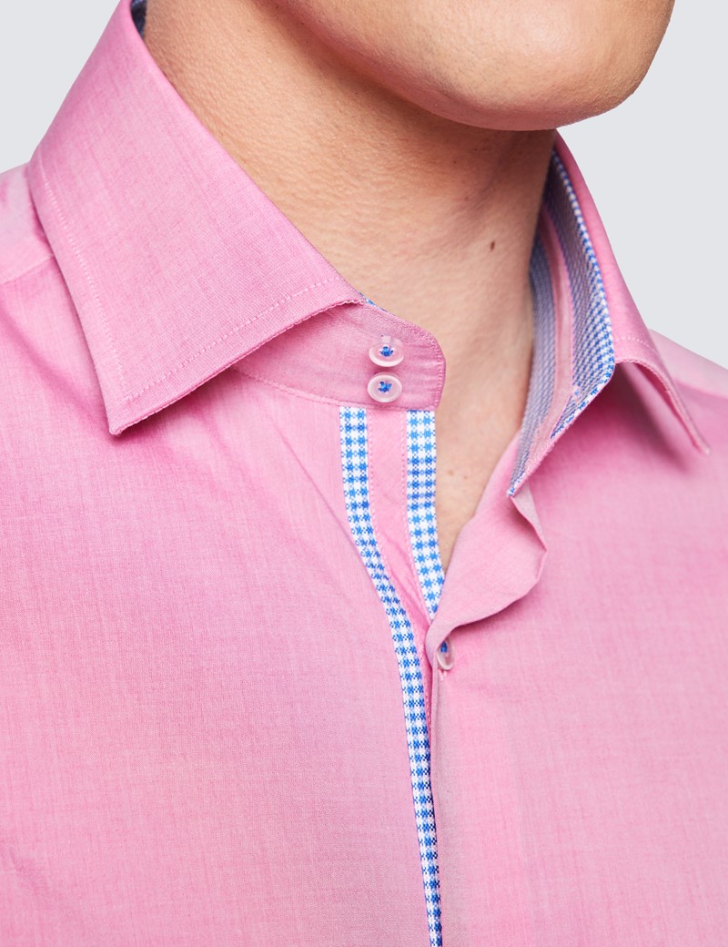Curtis Pink Relaxed Slim Fit Shirt With Contrast Detail - Low Collar