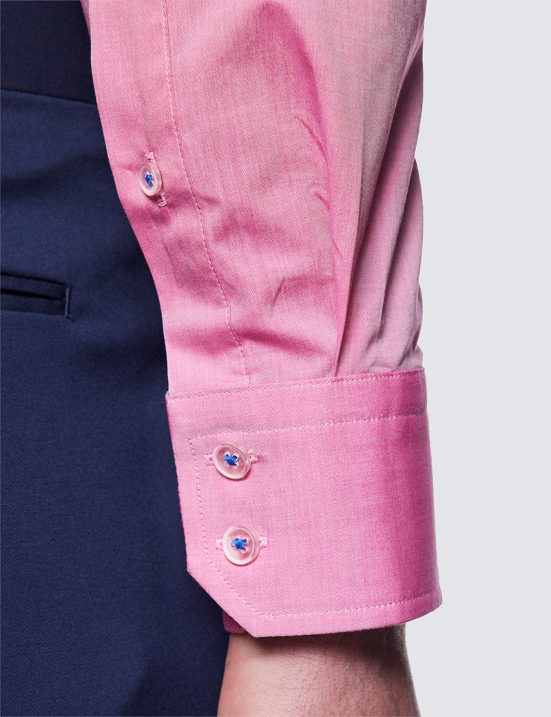 Curtis Pink Relaxed Slim Fit Shirt With Contrast Detail - Low Collar
