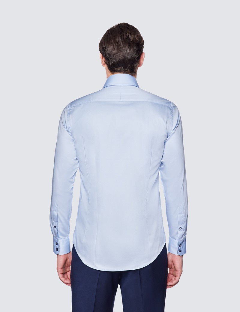 Men's Curtis Light Blue Relaxed Slim Fit Shirt With Contrast Detail - Low Collar
