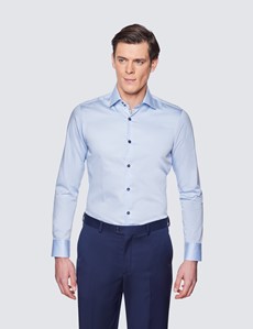 Men's Curtis Light Blue Relaxed Slim Fit Shirt With Contrast Detail - Low Collar