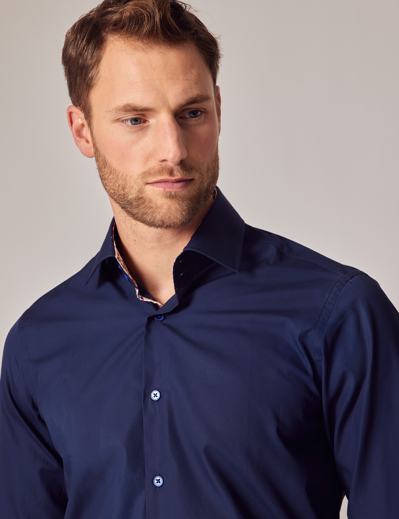 Curtis Navy Slim Shirt - Contrast Detail | Hawes & Curtis