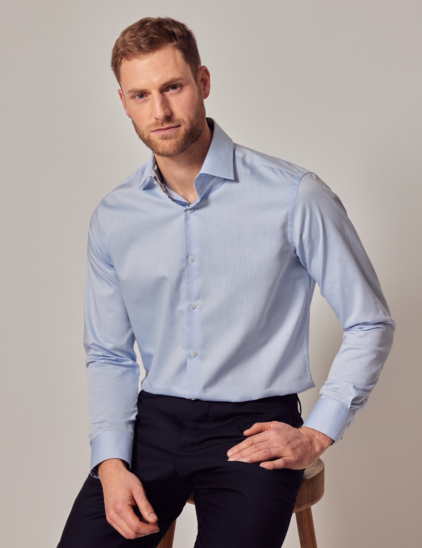 Men's Blue Slim Shirt - Mid-Collar | Hawes & Curtis