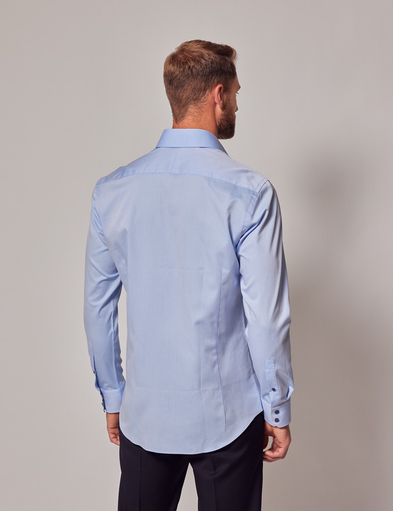 Men's Blue Slim Shirt With Contrast Detail - Mid-Collar | Hawes & Curtis