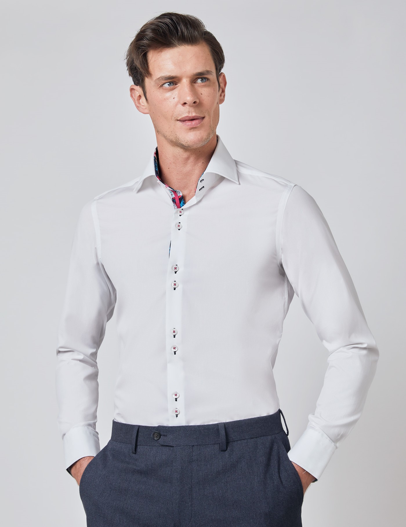 Brandon Plain Men's Slim Fit Shirt with Single Cuff and Contrast Detail ...
