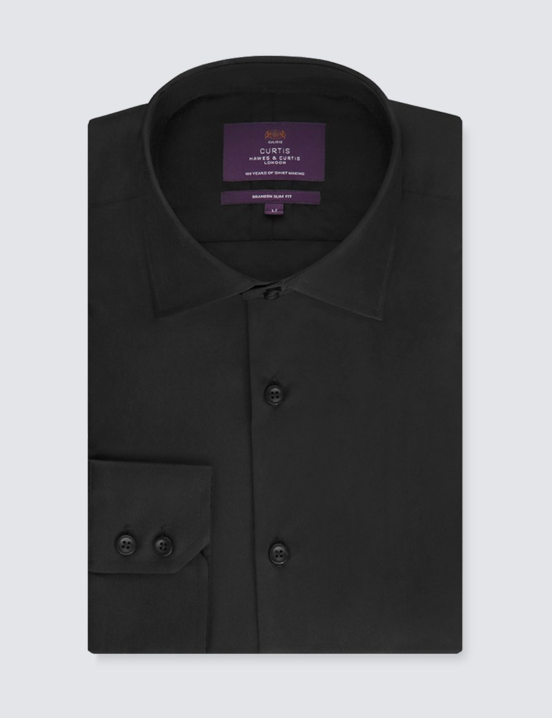 Men's Curtis Black Slim Fit Shirt Single Cuff Hawes & Curtis