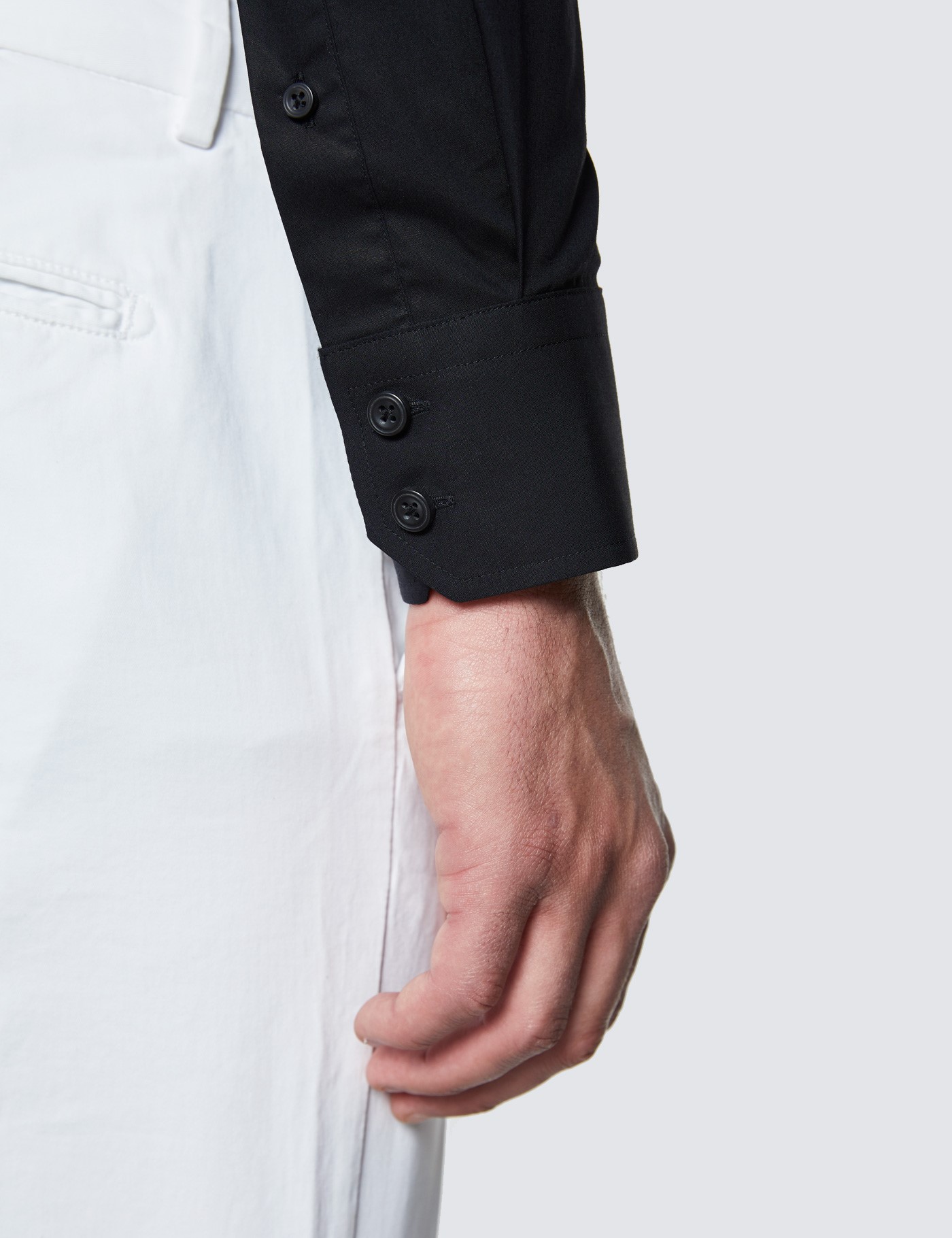 100% Cotton Slim Fit Shirt with Single Cuff in Black | Hawes & Curtis