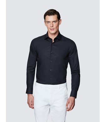 Men's Curtis Black Relaxed Slim Fit Shirt - Low Collar