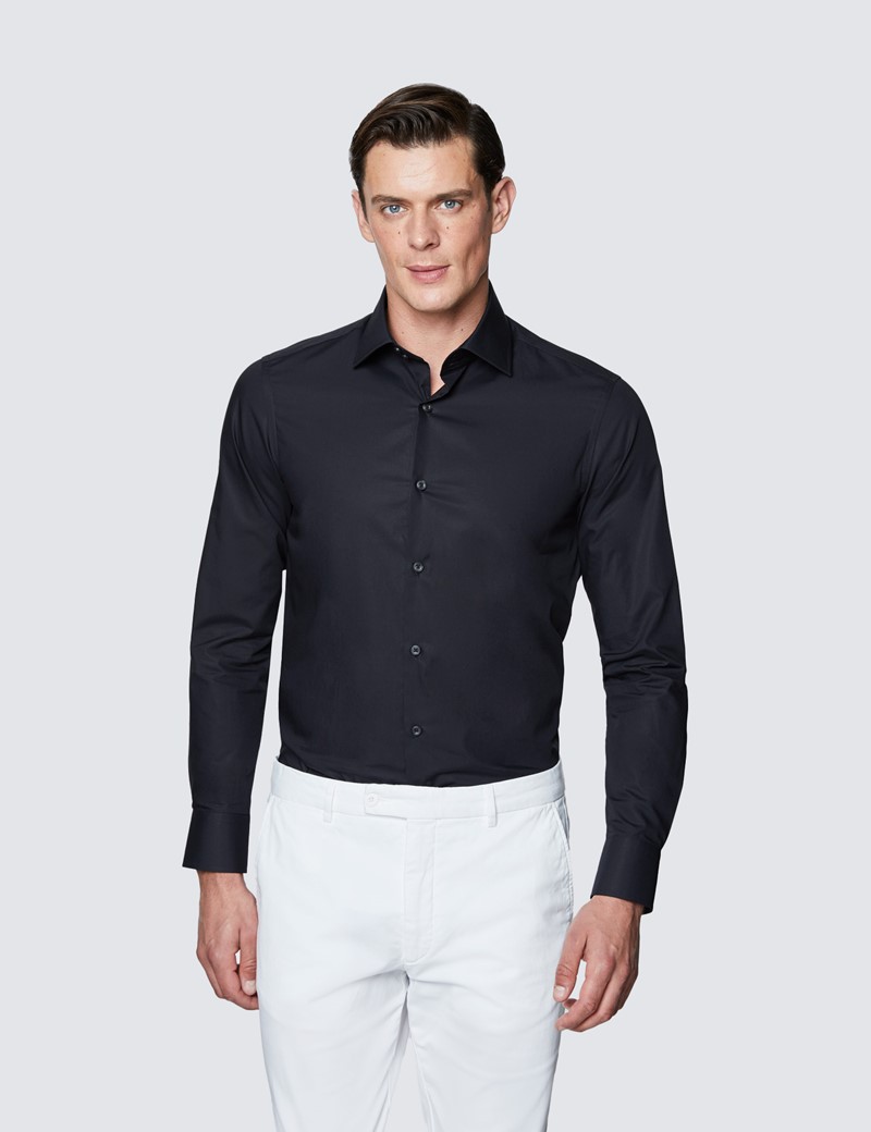 Men's Curtis Black Relaxed Slim Fit Shirt - Low Collar