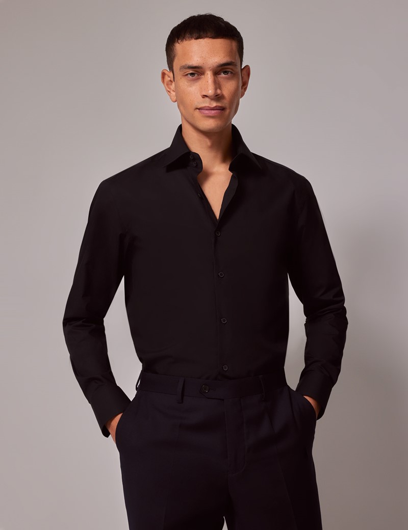 Men's Black Slim Shirt - Mid-Collar | Hawes & Curtis
