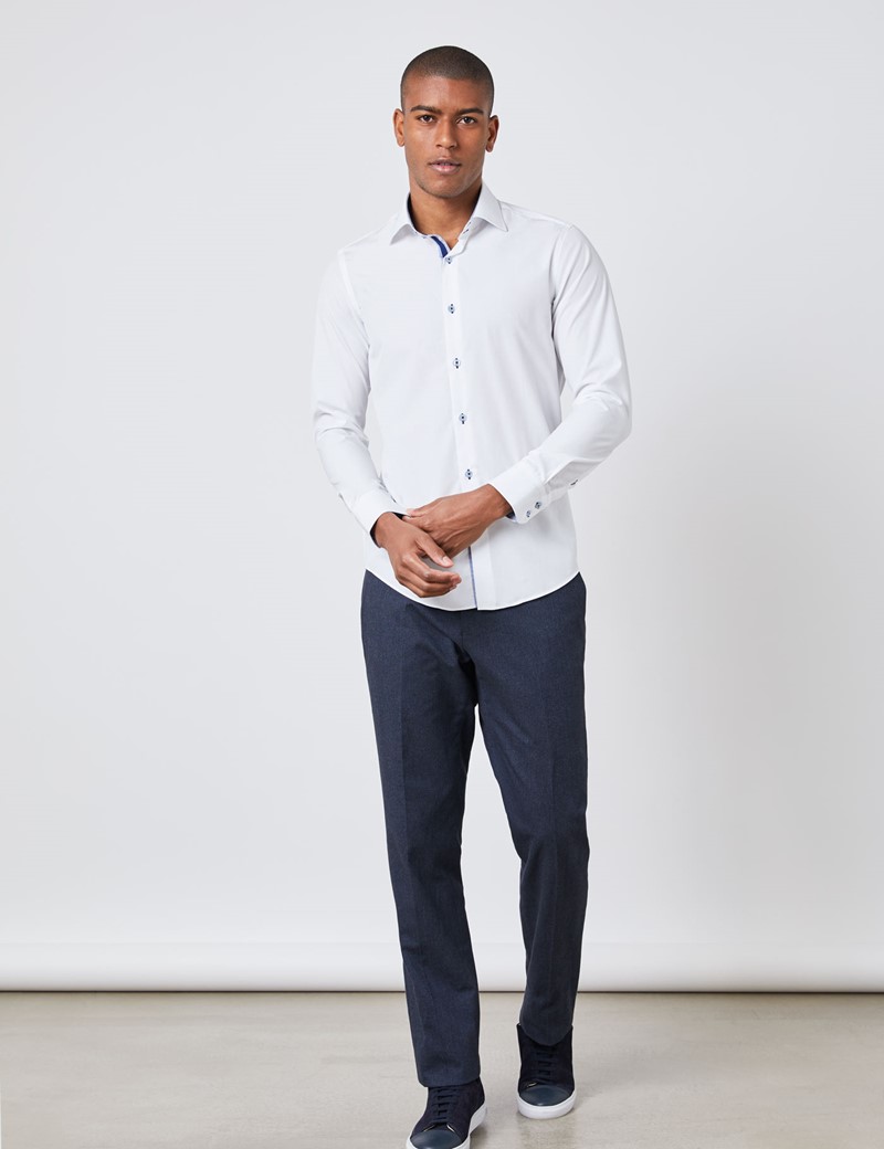 Men's Curtis White Poplin Slim Fit Shirt With Contrast Detail - Single ...