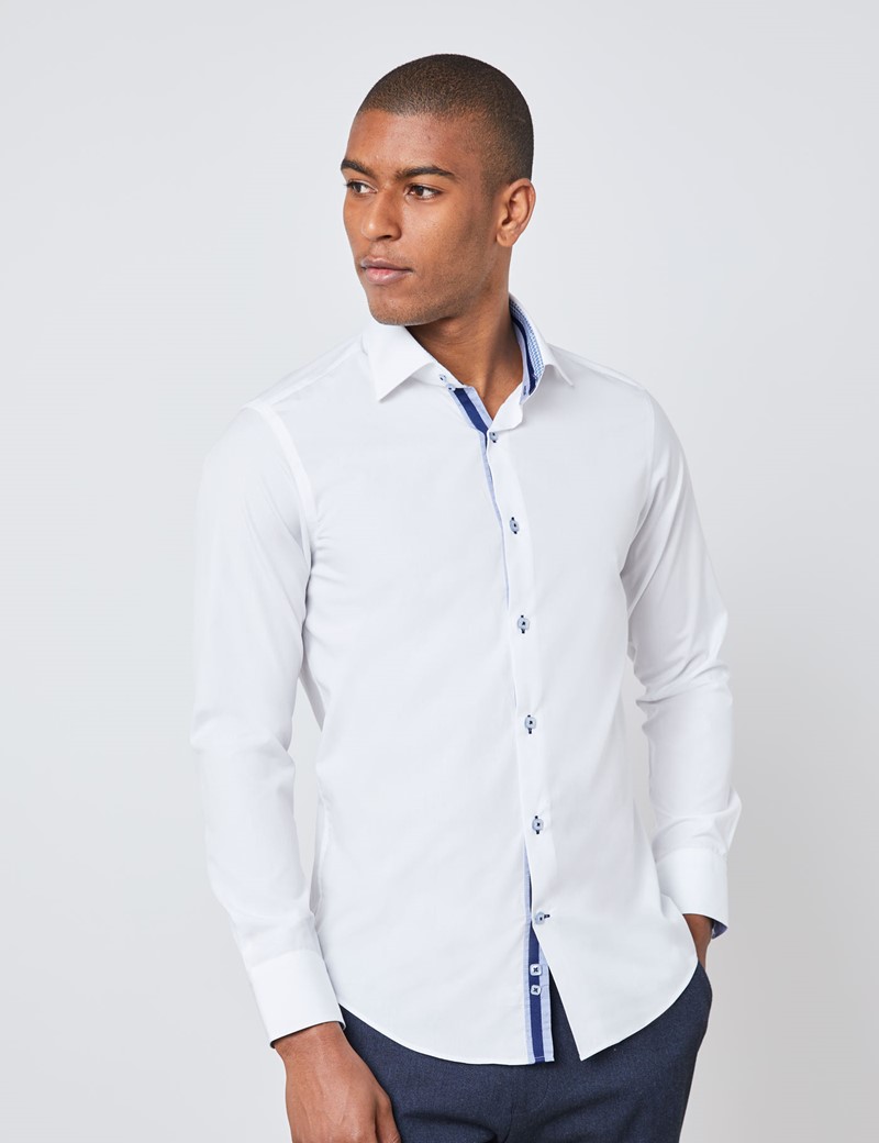 Mens Curtis White Poplin Slim Fit Shirt With Contrast Detail Single Cuff Hawes And Curtis 6457