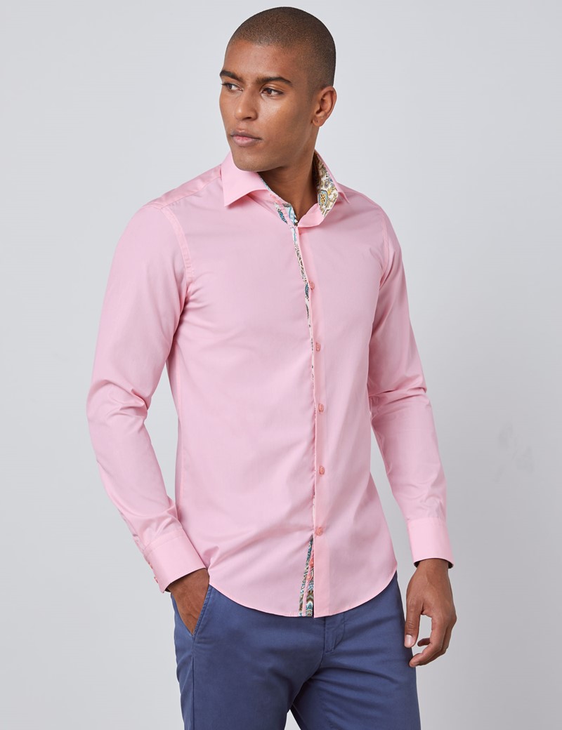 Men's Curtis Pink Cotton Poplin Slim Fit Shirt With Contrast Detail ...