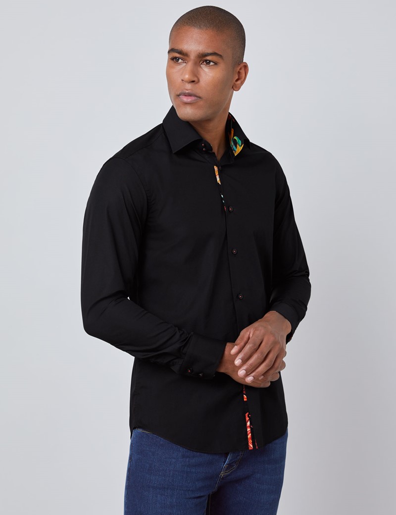 Men's Curtis Black Cotton Poplin Slim Fit Shirt With Contrast Detail
