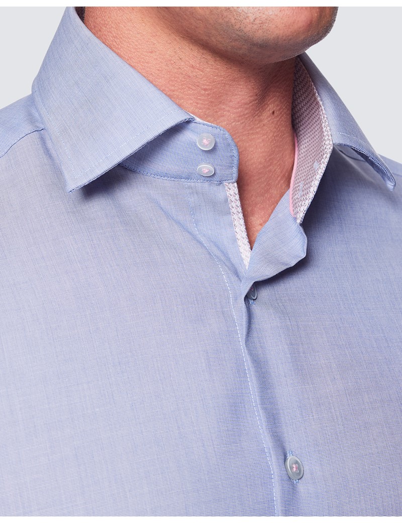 Men's Blue End On End Slim Shirt - Mid-Collar | Hawes & Curtis