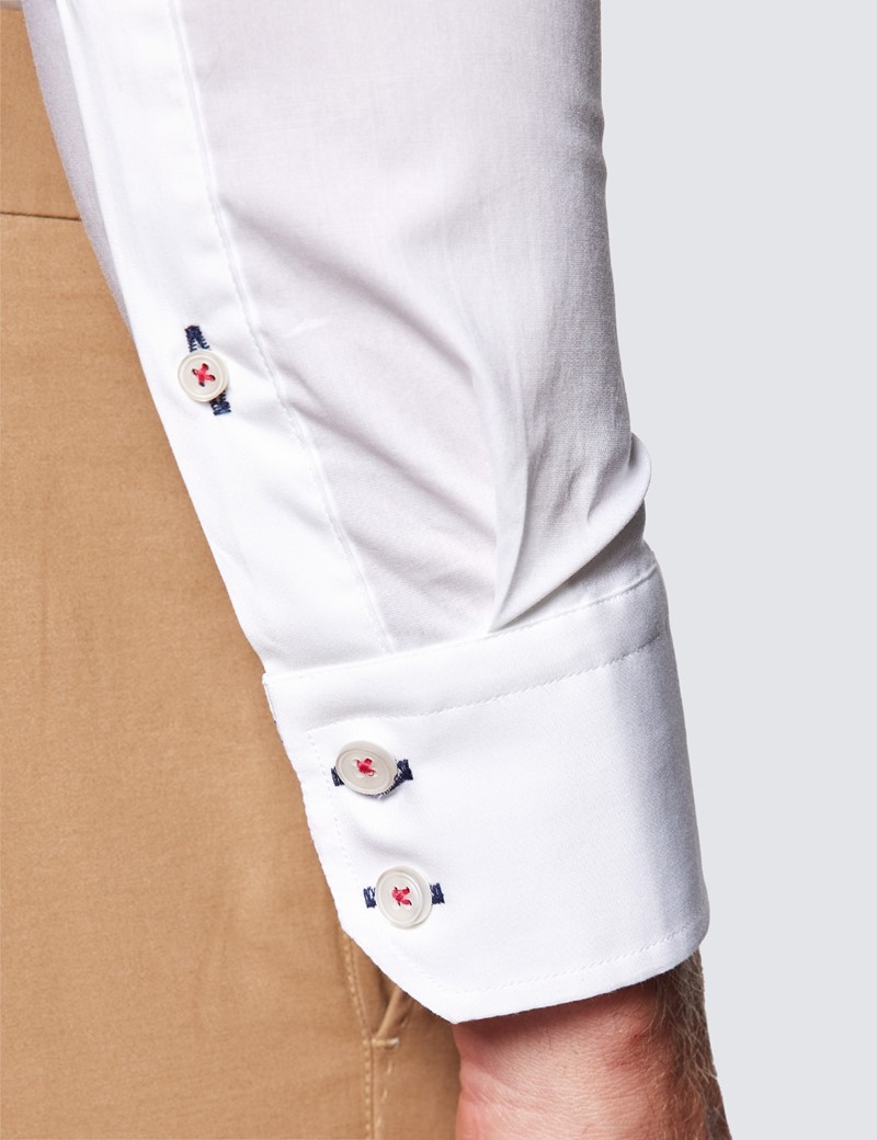 Men's Curtis White Cotton Stretch Shirt With Contrast Detail – Low Collar