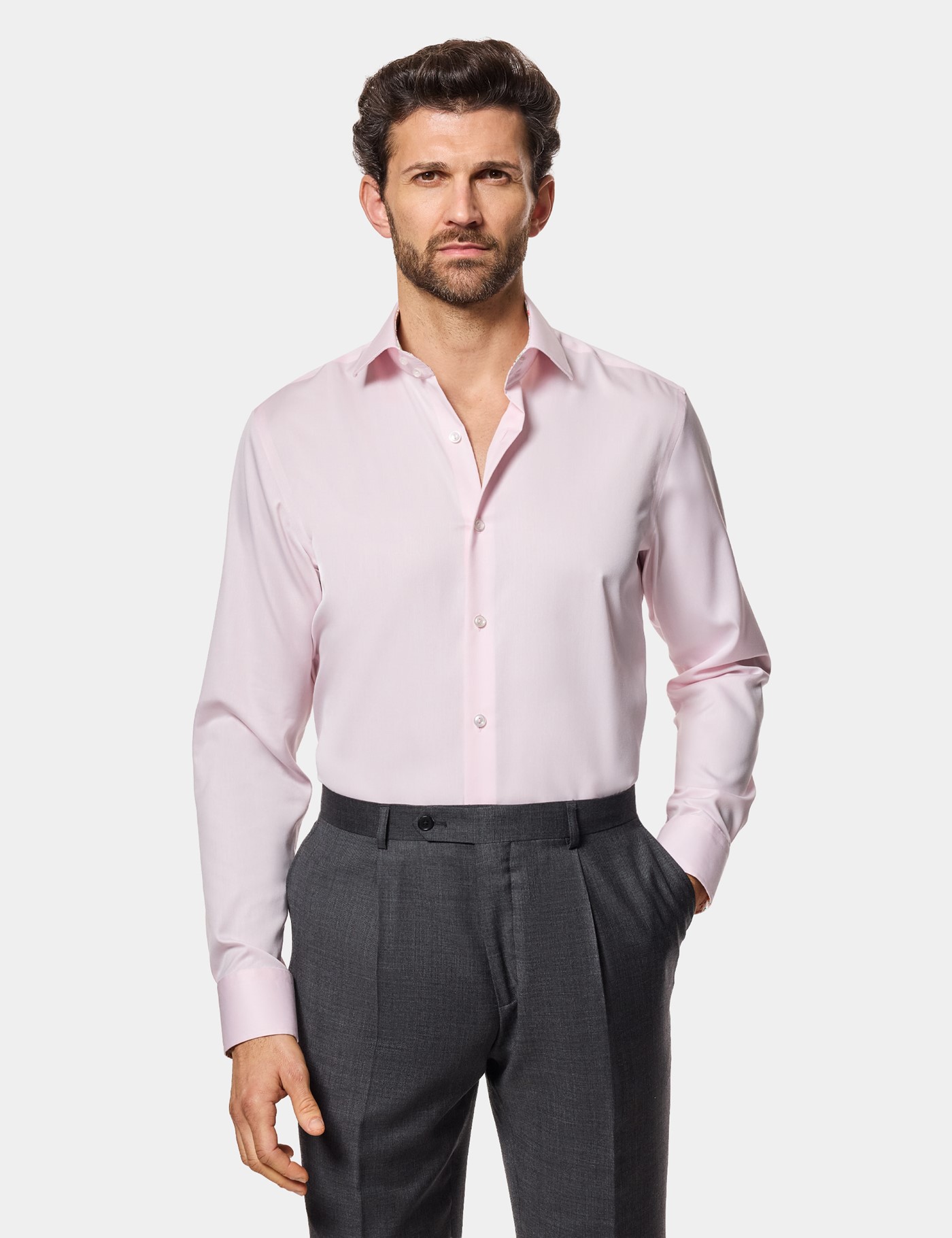 Hawes & Curtis Slim Fit Pink Twill Non-Iron Curtis Shirt | Contrast Detail Size: XXXL