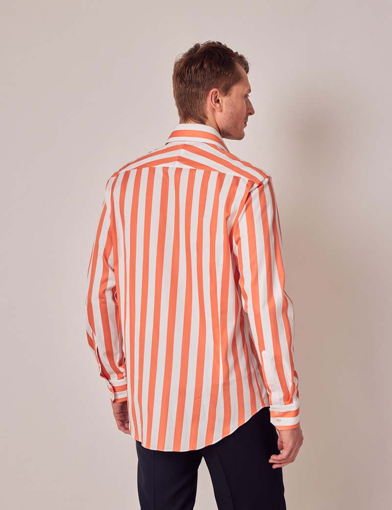 White & Orange Stripe Slim Shirt With Contrast Detail | Hawes & Curtis