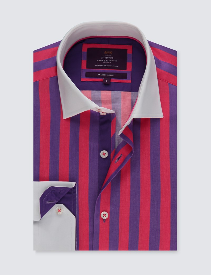 Men's Curtis Purple & Pink Bold Stripe Slim Fit Shirt - Single Cuff ...