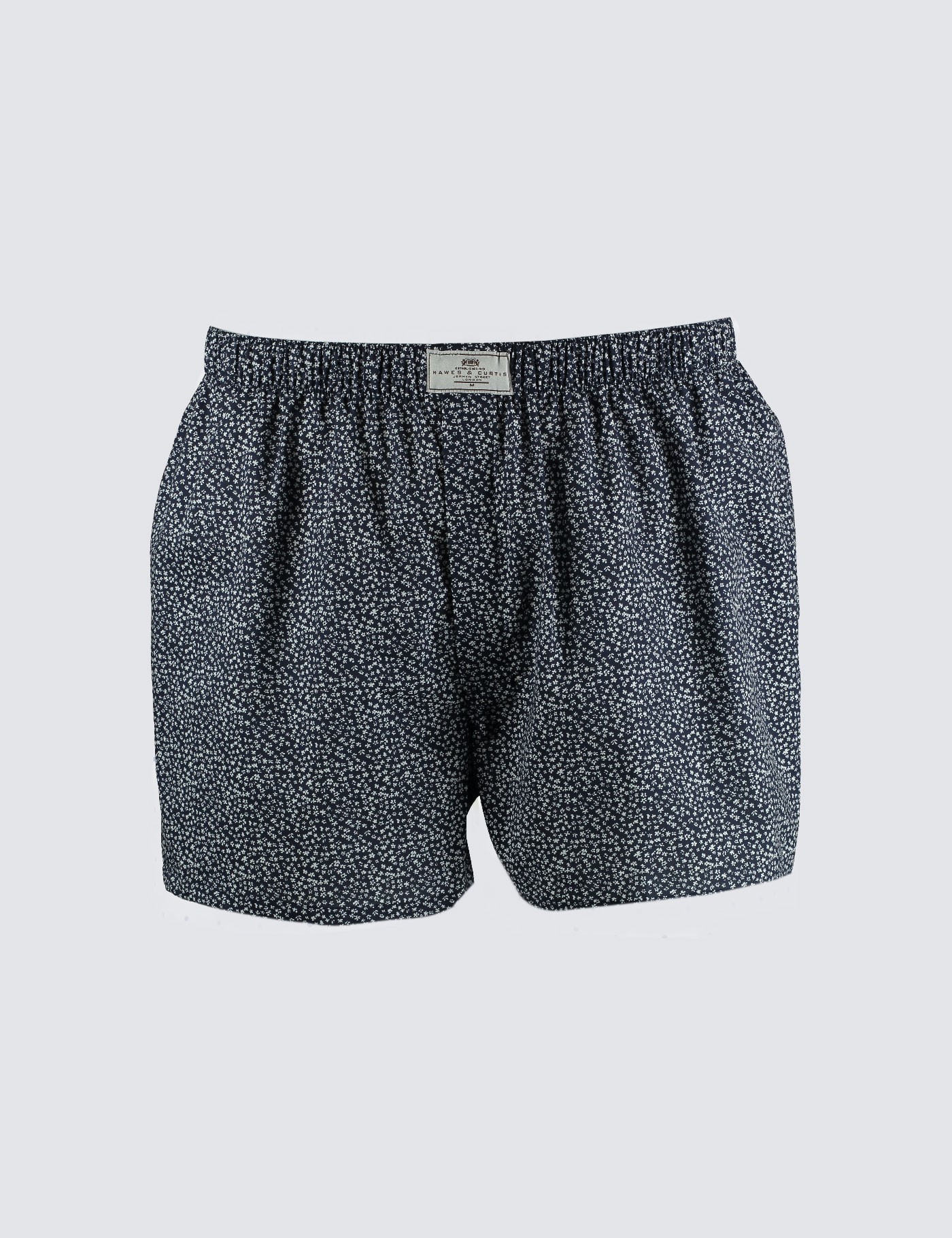 Men's Navy & White Ditsy Floral Cotton Boxer Shorts | Hawes & Curtis