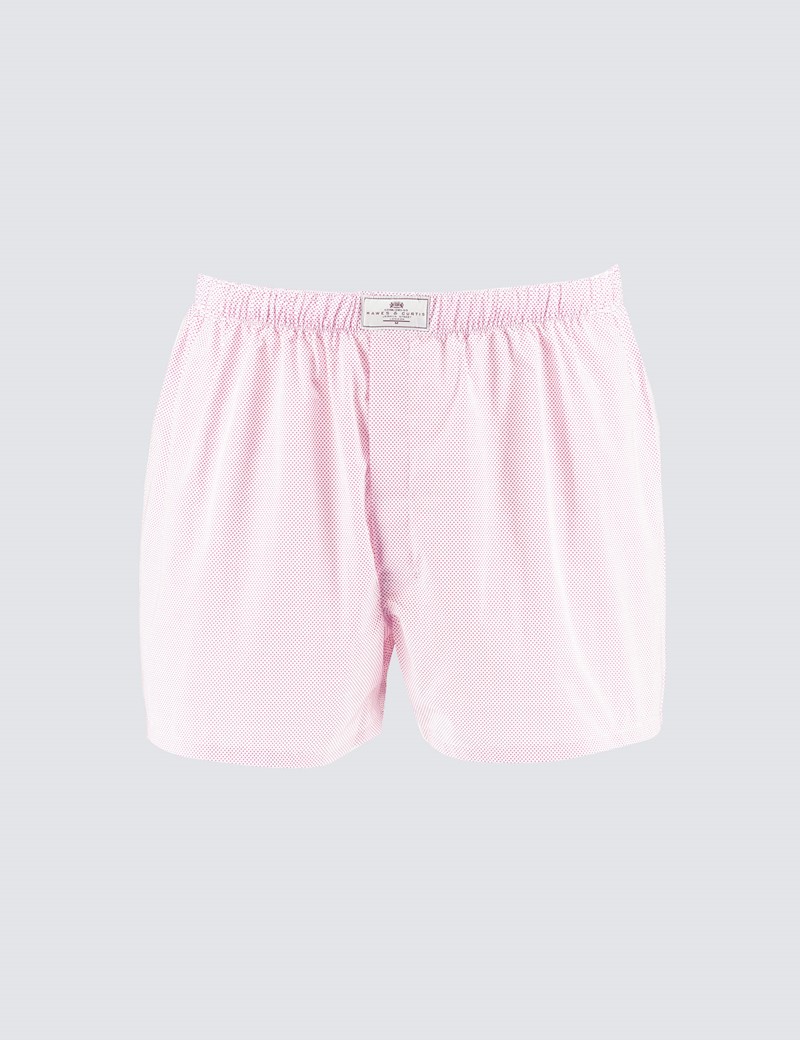 Men's Pink & White Pin Dots Cotton Boxer Shorts | Hawes & Curtis