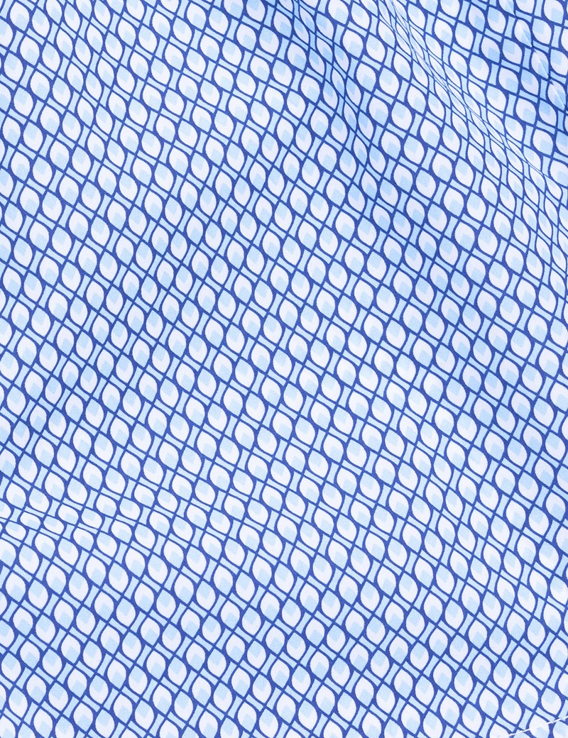 Men's Blue & White Geometric Print Cotton Boxer Shorts