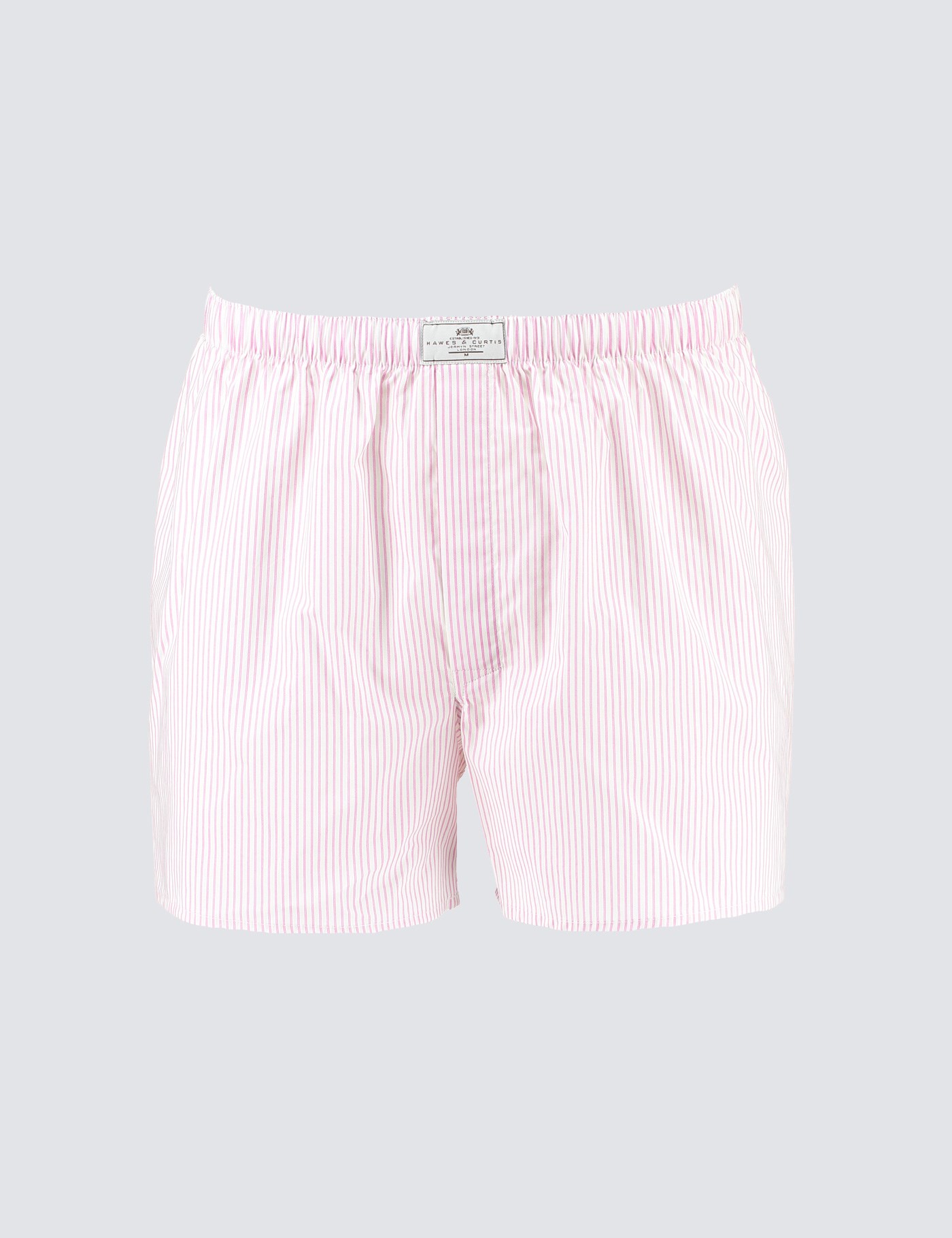 Men's Pink & White Narrow Stripe Cotton Boxer Shorts Hawes & Curtis