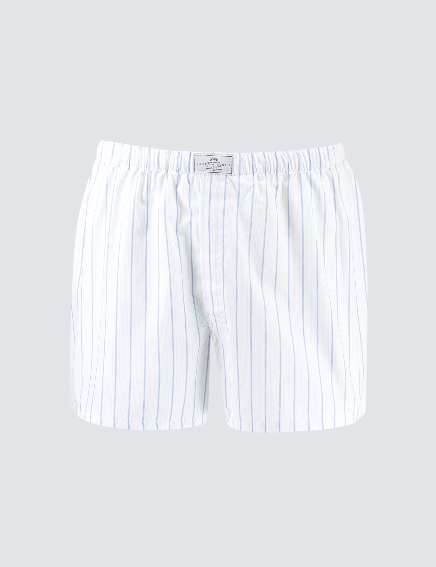Men's White & Blue Varied Stripe Cotton Boxer Shorts | Hawes & Curtis