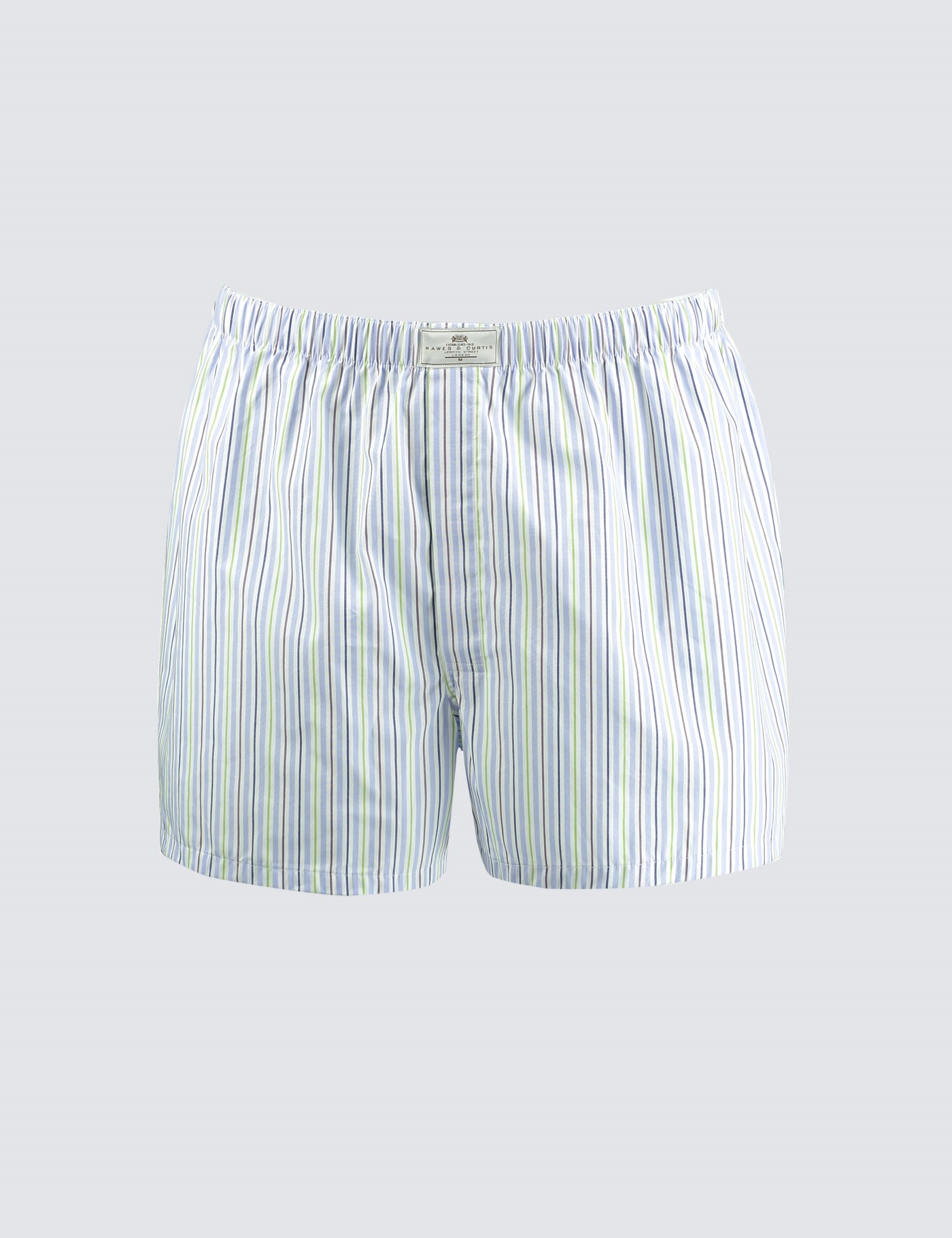 Men's Blue & Green Multi Stripe Cotton Boxer Shorts | Hawes & Curtis