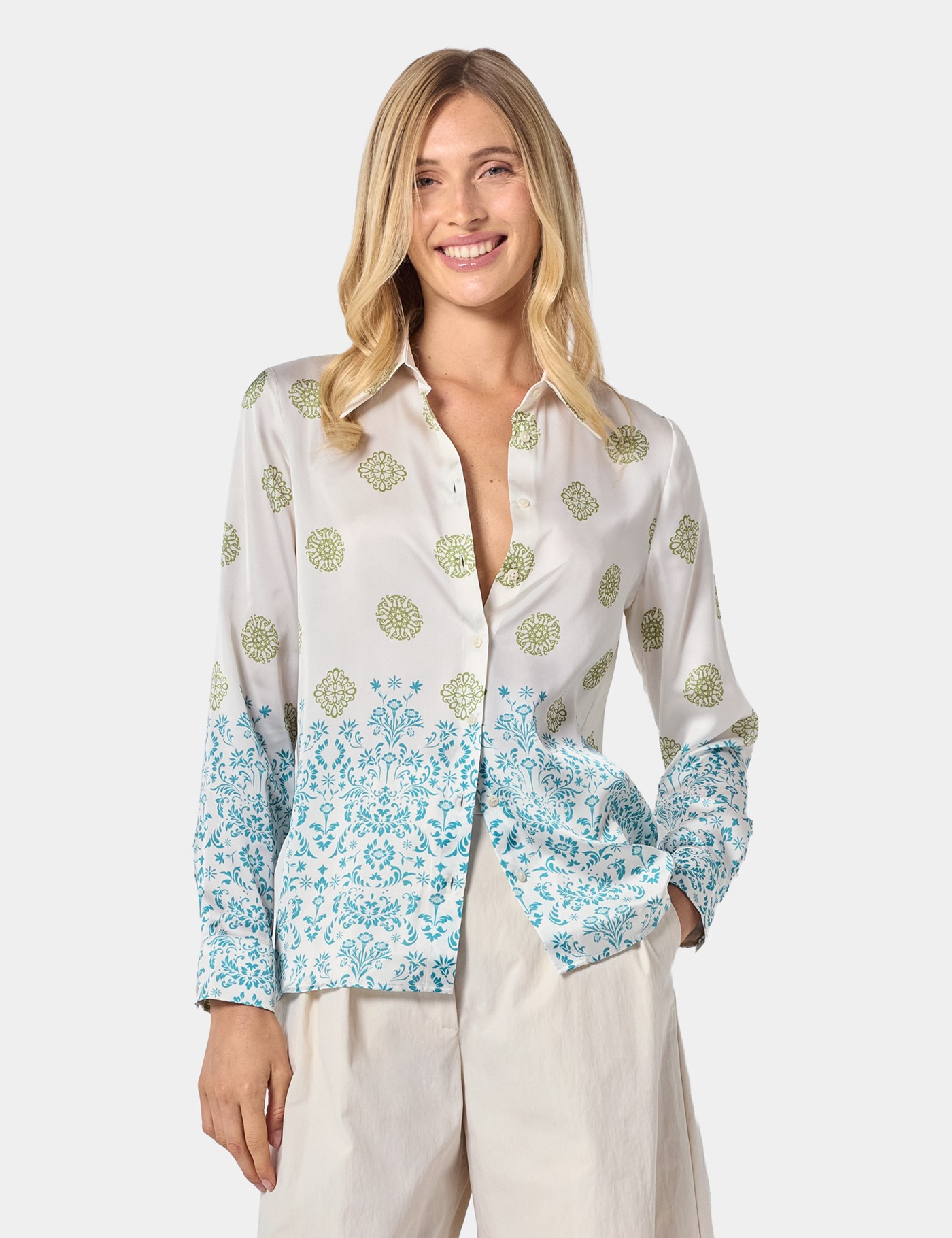 & Relaxed Fit Cream & Floral Boutique Blouse