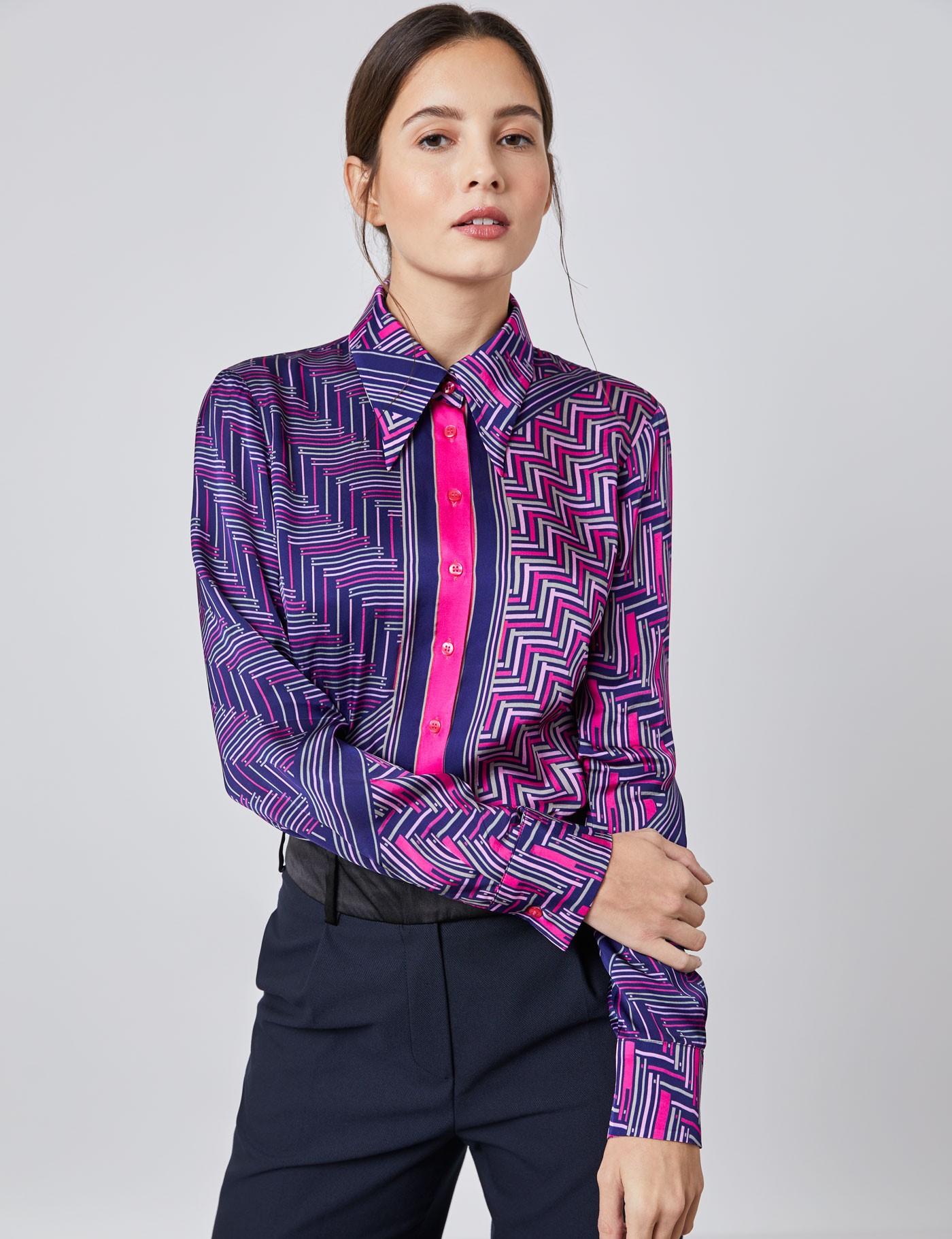 Women’s Boutique Purple & Pink Geometric Luxury Matt Satin Blouse ...